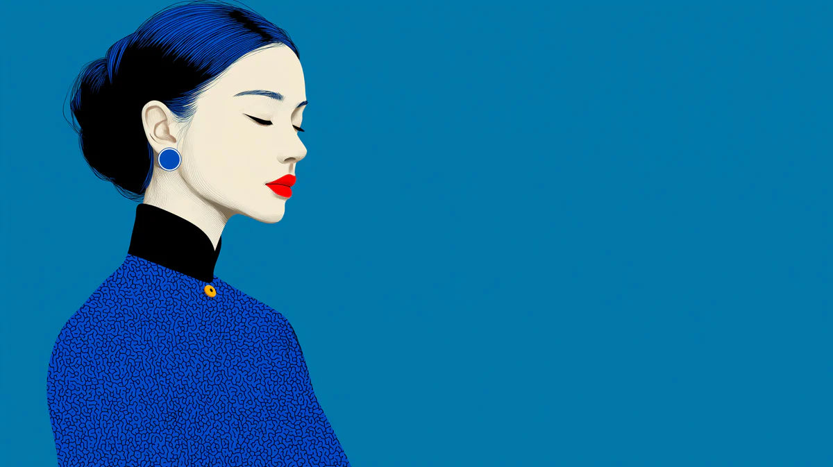 Minimalist Cheongsam Portrait Mural — Modern Blue Art Wallpaper Mural Wallpaper - room preview 04