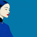 Minimalist Cheongsam Portrait Mural — Modern Blue Art Wallpaper Mural Wallpaper - room preview 04