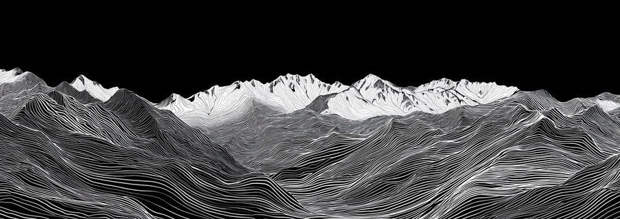Topografische Berg-Strichzeichnung Fototapete – Monochromes Horizont-Wandbild printable artwork