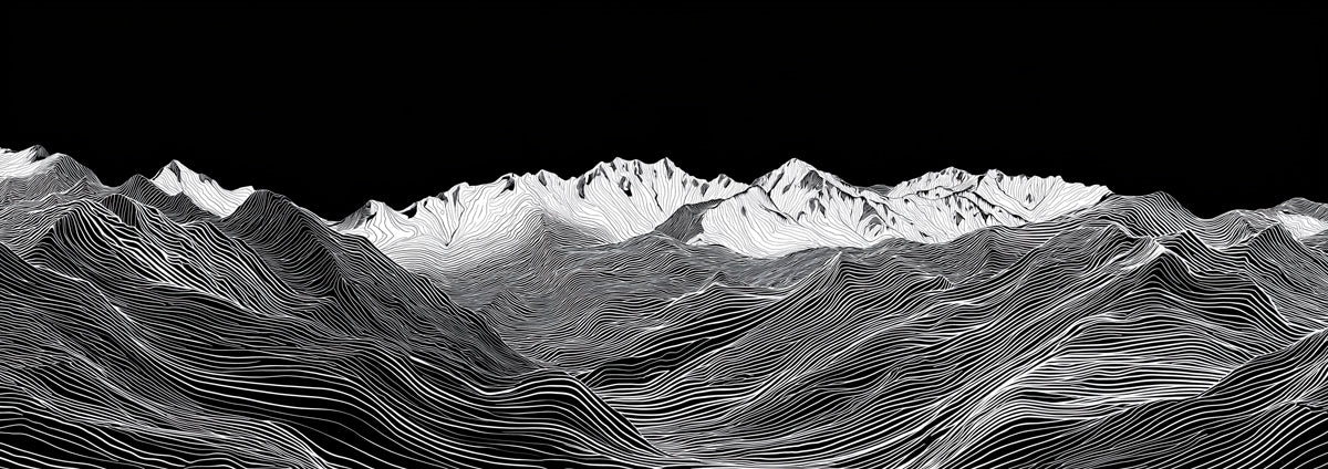 Topographic Mountain Line Art Mural Wallpaper — Monochrome Horizon Mural Wallpaper - room preview 04