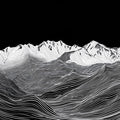 Topographic Mountain Line Art Mural Wallpaper — Monochrome Horizon Mural Wallpaper - room preview 04