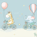 Cycling Safari Animal Mural Wallpaper — Whimsical Kids Decor Mural Wallpaper - room preview 04