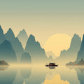 Zen Mountain Lake Mural Wallpaper — Calm Landscape Scene Mural Wallpaper - room preview 04