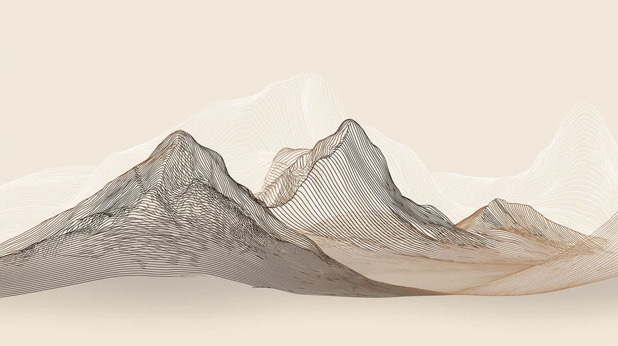 Mountain Wallpaper Mural – Alpine Wall Mural – Topographic Mountain Line Art — Beige Minimalist printable artwork