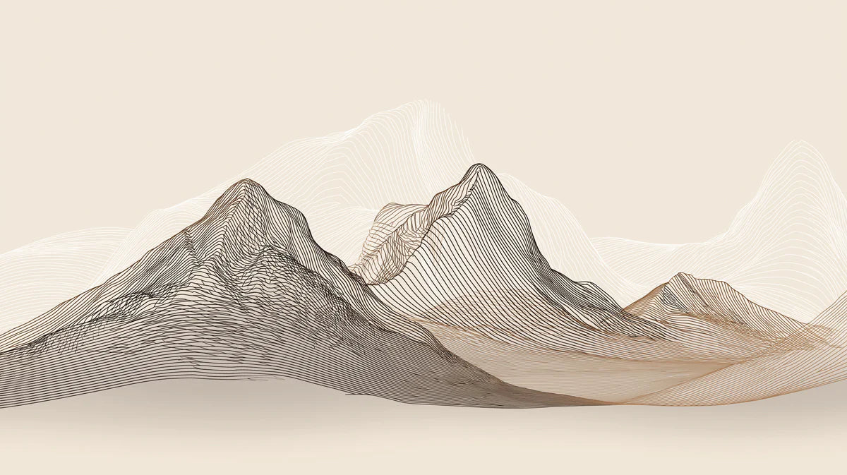 Topographic Mountain Line Art Mural Wallpaper — Beige Minimalist Mural Wallpaper - room preview 04