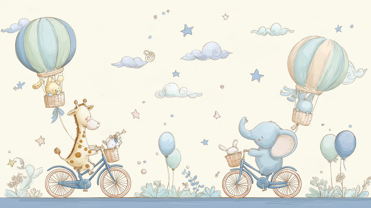 Safari Friends Bicycle Adventure Mural Wallpaper — Whimsical Decor Mural Wallpaper - room preview 04