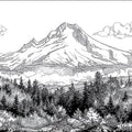 Mountain Peak Landscape Mural Wallpaper — Detailed Sketch Design Mural Wallpaper - room preview 04