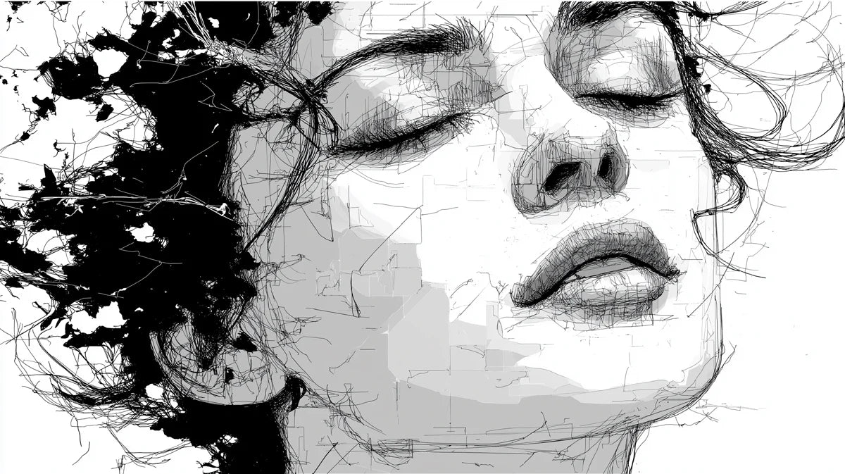 Abstract Ink Sketch Portrait Mural Wallpaper — Artistic Monochrome Mural Wallpaper - room preview 04