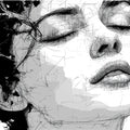 Abstract Ink Sketch Portrait Mural Wallpaper — Artistic Monochrome Mural Wallpaper - room preview 04