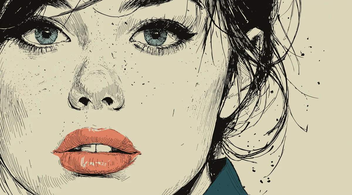 Minimalist Female Portrait Mural Wallpaper in Ink Sketch Style Mural Wallpaper - room preview 04