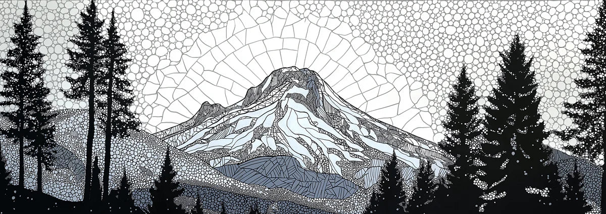 Stained Glass Alpine Peak Mural — Monochrome Mosaic Landscape Mural Wallpaper - room preview 04