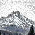 Stained Glass Alpine Peak Mural — Monochrome Mosaic Landscape Mural Wallpaper - room preview 04