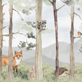 Watercolor Forest Friends Mural Wallpaper — Soft Woodland Scene Mural Wallpaper - room preview 04