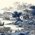 Chinoiserie Seascape Mural Wallpaper — Classic Blue and White Mural Wallpaper - room preview 04