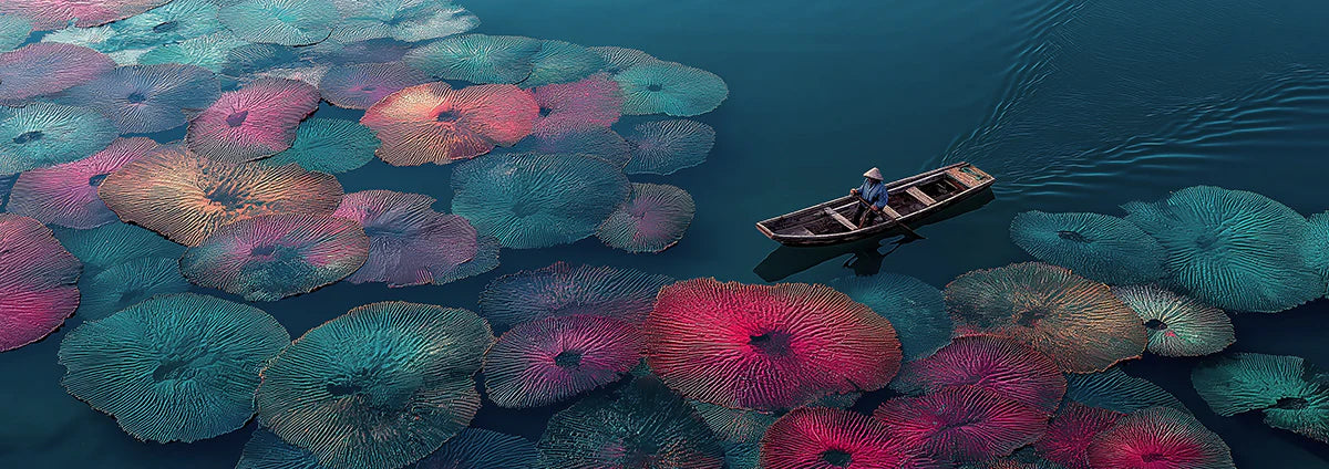 Floating Lily Pad and Boat Mural Wallpaper — Impressionist Garden Mural Wallpaper - room preview 04