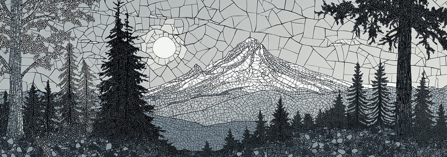 Monochrome Berg Mosaik Wandtapete — Alpenlandschaft Kunst Wandtapete printable artwork