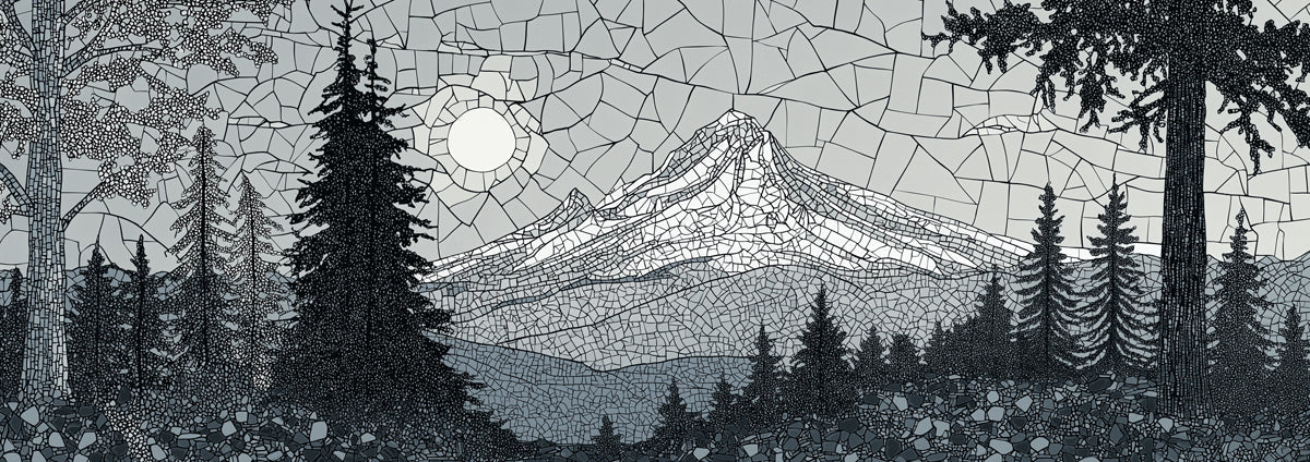Monochrome Mountain Mosaic Mural Wallpaper — Alpine Landscape Art Mural Wallpaper - room preview 04