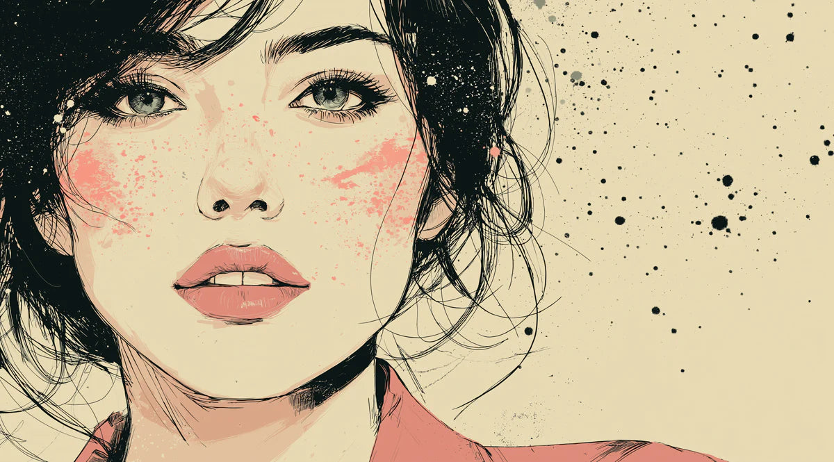 Expressive Portrait Sketch Mural Wallpaper — Artistic Ink Splatter Mural Wallpaper - room preview 04