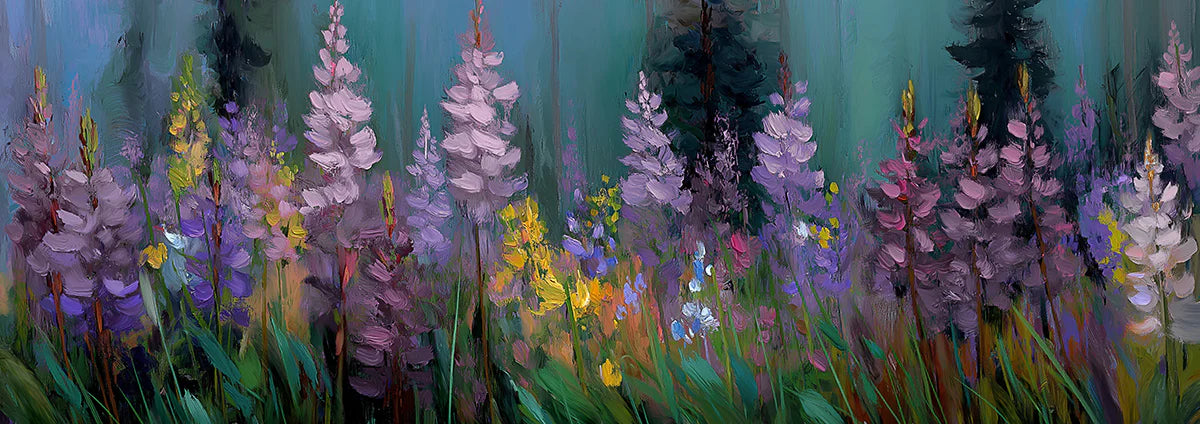 Impressionist Lupine Field Mural Wallpaper — Painterly Floral Art Mural Wallpaper - room preview 04