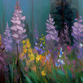 Impressionist Lupine Field Mural Wallpaper — Painterly Floral Art Mural Wallpaper - room preview 04