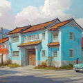 Heritage Village Street Mural Wallpaper — Nostalgic Oil Painting Mural Wallpaper - room preview 04