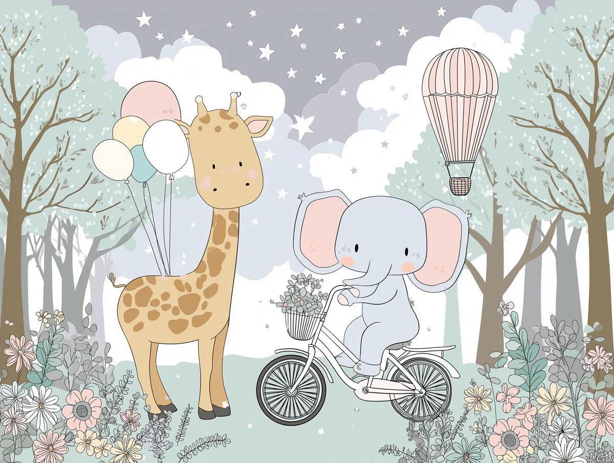 Giraffe and Elephant Forest Adventure Mural Wallpaper - room preview 04