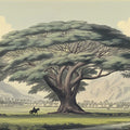 Ancient Banyan Tree Mural Wallpaper — Vintage Landscape Art Mural Wallpaper - room preview 04