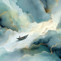 Abstract Teal Ink and Gold Boat Mural Wallpaper - room preview 04