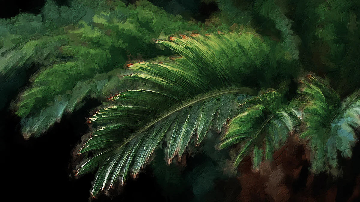 Impasto Palm Leaf Mural Wallpaper —Moody Botanical Art Mural Wallpaper - room preview 04