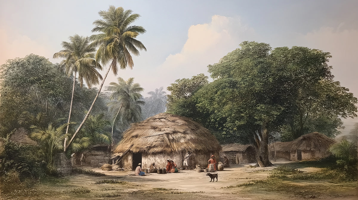 Vintage Tropical Village Mural Wallpaper — Colonial Landscape Art Mural Wallpaper - room preview 04