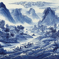 Cobalt Blue Chinoiserie Landscape Mural Wallpaper - room preview 04