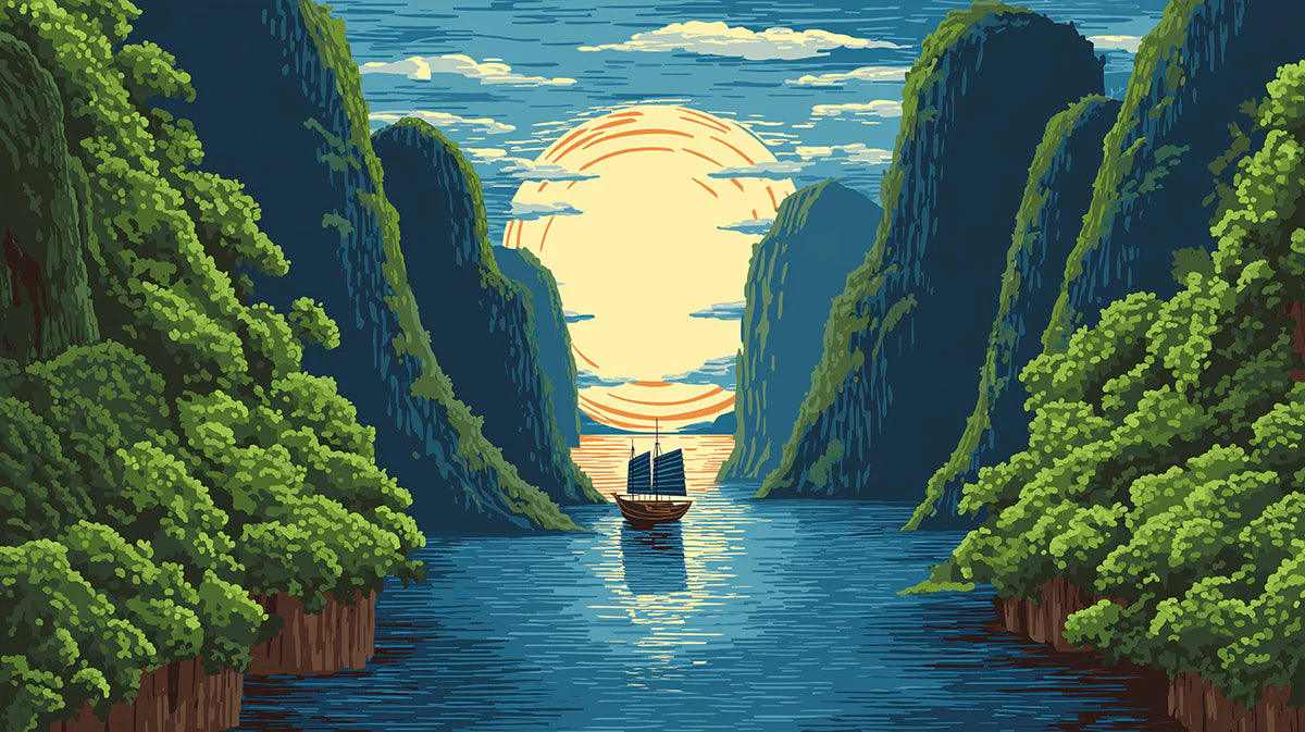 Sunrise Over Karst Mountains Mural Wallpaper Traditional Art Style Mural Wallpaper - room preview 04