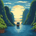 Sunrise Over Karst Mountains Mural Wallpaper Traditional Art Style Mural Wallpaper - room preview 04