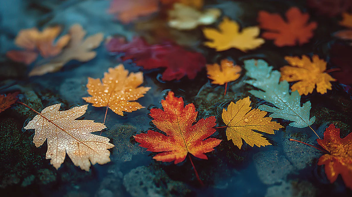 Autumn Rain Fallen Maple Leaves Mural — Moody Nature Wallpaper Mural Wallpaper - room preview 04
