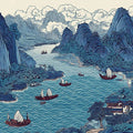 Cobalt Blue Sailboat Chinoiserie Mural Wallpaper — Traditional Art Mural Wallpaper - room preview 04