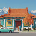 Asian Pavilion and Snowy Peak Mural Wallpaper — Cinematic Scene Mural Wallpaper - room preview 04