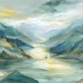 Impressionist Mountain Lake Mural Wallpaper — Painted Landscape Mural Wallpaper - room preview 04
