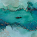 Teal Fluid Ink and Gold Vein Mural Wallpaper — Modern Coastal Art Mural Wallpaper - room preview 04