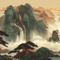 Emerald Peaks Shanshui Landscape Mural Wallpaper - room preview 04