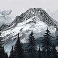 Alpine Ink Sketch Mountain Mural Wallpaper — Monochrome Nature Art Mural Wallpaper - room preview 04