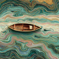 Floating River Abstract Mural Wallpaper — Teal and Gold Swirls Mural Wallpaper - room preview 04