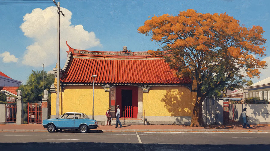 Chinesische Straßenszene Wandbild Tapete – Wandbild Tapete im Ölgemälde-Stil printable artwork