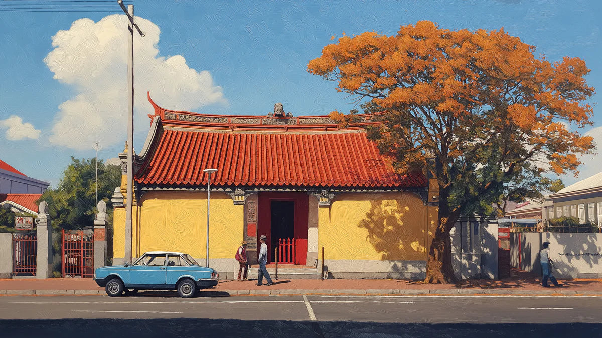 Chinese Street Scene Mural Wallpaper — Oil Painting Art Style Mural Wallpaper - room preview 04