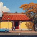 Chinese Street Scene Mural Wallpaper — Oil Painting Art Style Mural Wallpaper - room preview 04