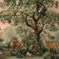 Vintage Forest Deer and Rose Botanical Mural Wallpaper - room preview 04
