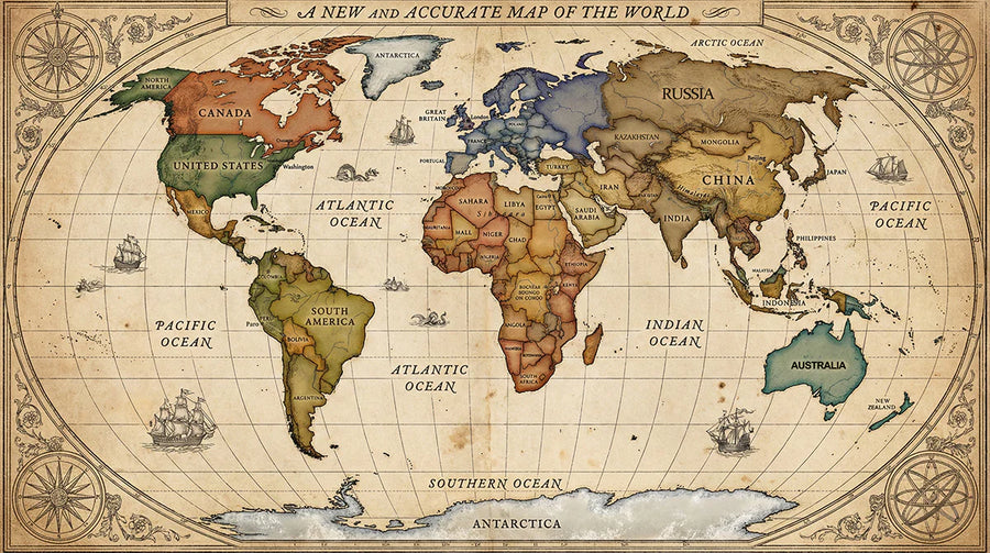 World Map Wallpaper Mural – Map Wall Mural – Antique World Map — Vintage Cartography Print printable artwork
