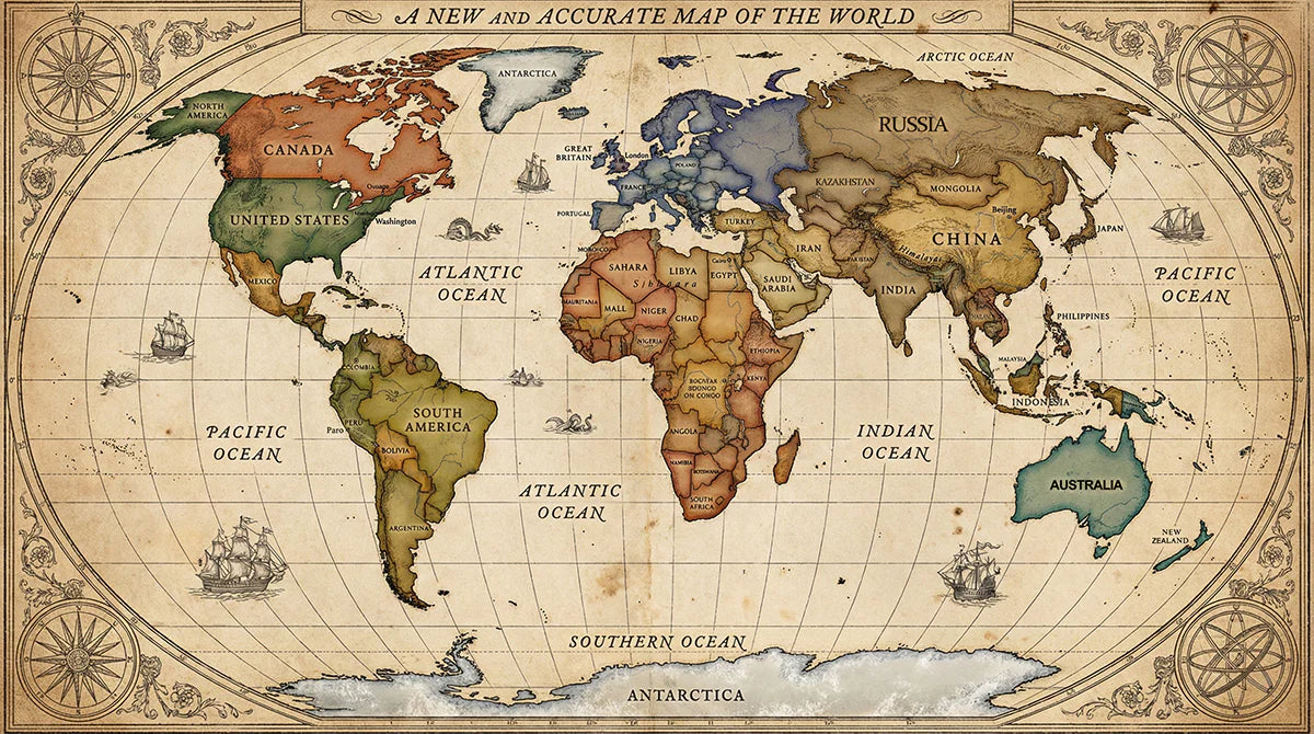 Antique World Map Mural Wallpaper — Vintage Cartography Print Mural Wallpaper - room preview 04