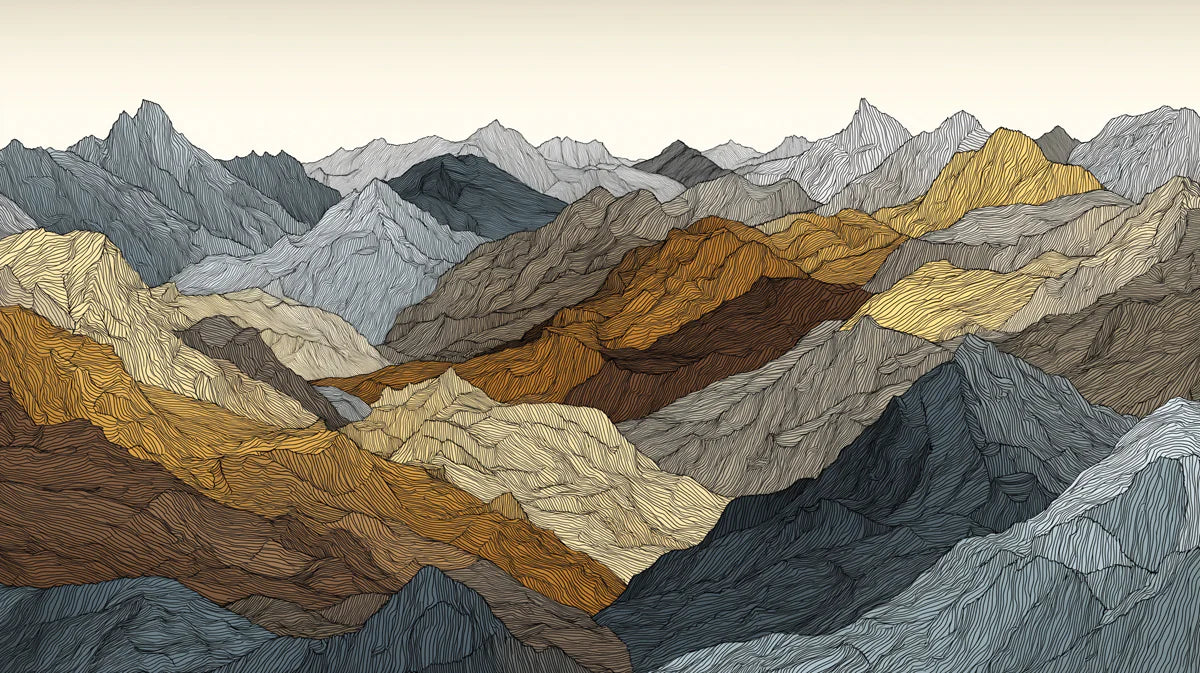 Topographic Mountain Line Mural Wallpaper — Earth Tone Modern Art Mural Wallpaper - room preview 04