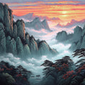 Misty Sunset Mountain Peaks Mural Wallpaper — Painterly Nature Scene Mural Wallpaper - room preview 04