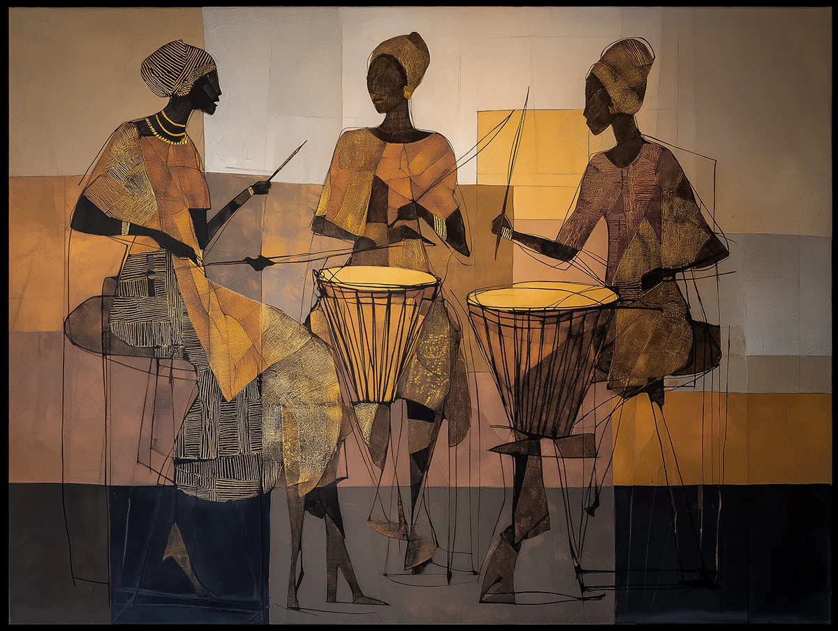 African Rhythm Drummer Mural Wallpaper — Stylized Ethnic Art Mural Wallpaper - room preview 04